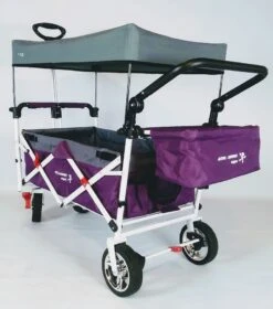 Active Outdoor Bolderkar Paars Met Zonnedak En Extra Bagagetas. Showmodel -Kinder Speelgoeds Winkel bolderwagen active outdoor wagon paars duwbeugel voor