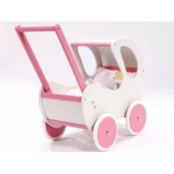 Houten Poppenwagen De Luxe White Incl. Dekbed / Slaapzak -Kinder Speelgoeds Winkel houten poppenwagen met kap pallas wit rose 1