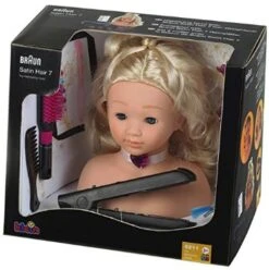 Kapkop Met Braun Satin Hair 7 Stijltang -Kinder Speelgoeds Winkel kapkop stijltang theo klein 5245 1 1