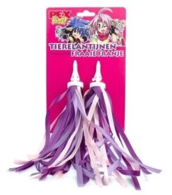Stuurlint Streamer Pexkids Handvatversiering -Kinder Speelgoeds Winkel pexkids streamers versiering stuur paars roze speelactief.nl